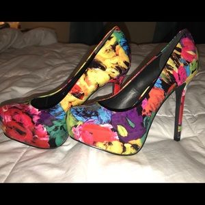 Multi color floral platform heels